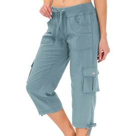 MoFiz MoFiz Womens Capris with Pockets Loose Fit Casual Capri Pants Dressy Lightweight Ladies Baggy Cargo Pants for Hiking Grey Blue