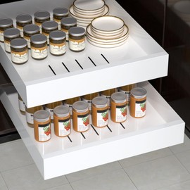 HIKITMATE Pull Out Cabinet Organizer, Carbon Steel Cabinet Drawers Slide Out, Pantry Storage Shelves With Nano Adhesive Strip For Kitchen, Bathroom and Living Room 13.6" W X 16.5" D X 2.3" H White.