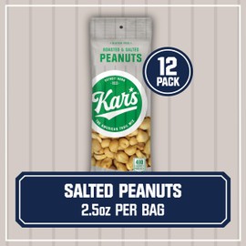 Kar’s Nuts Roasted & Salted Peanut Snacks, 2.5 oz Individual Snack Packs – Bulk Pack of 12, Gluten-Free Snack Mix