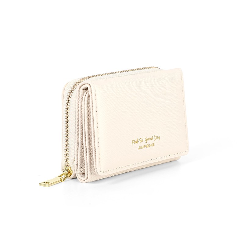 JIUFENG Women's RFID Blocking Short Wallet Multi Purpose Zip Folded