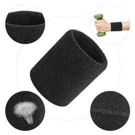 ONUPGO Sweatband Headband Men & Women - 3PCS /6PCS/12PCSSports Headbands Moisture Wicking Athletic Cotton Terry Cloth Sweatband Sweat Absorbing Head Band (6 Wristbands - Black)