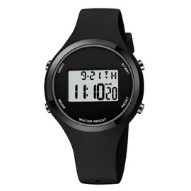 XCZAP Fashion Outdoor Sport Watches Ladies Silicone Strap Alarm Clock 5Bar Waterproof LED Digital Watch (All Black)