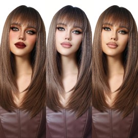 Brown Long Straight Women's Wig Bangs Adjustable Elastic Band Fashionable Styles for Cacual,Party,Cosplay