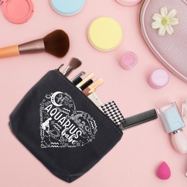 WSNANG Zodiac Astrology Horoscope Gift Zodiac 12 Constellation Makeup Bag 12 Constellation Birthday Gift for Astrology Lover (Aquarius bag)