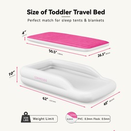COMMOUDS Portable Toddler Travel Bed with Safety Bumpers, Inflatable Kids Air Mattress with Electric Pump, Baby Blow up Mattress, for Grandma's Home Camping Vacation