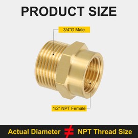 PATIKIL 3/4" G Male x 1/2" NPT Female Brass Pipe Fitting, Pipe Extension Connectors Reducer Adapter for Air LP Gas with PTFE Tape - 2PCS