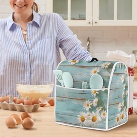 HUISEFOR Daisy Stand Mixer Cover Teal Wood Kitchen Appliance Cover for 6-8 Quart Mixers Washable Food Processor Protective Covers Kitchen Mixers Accessories