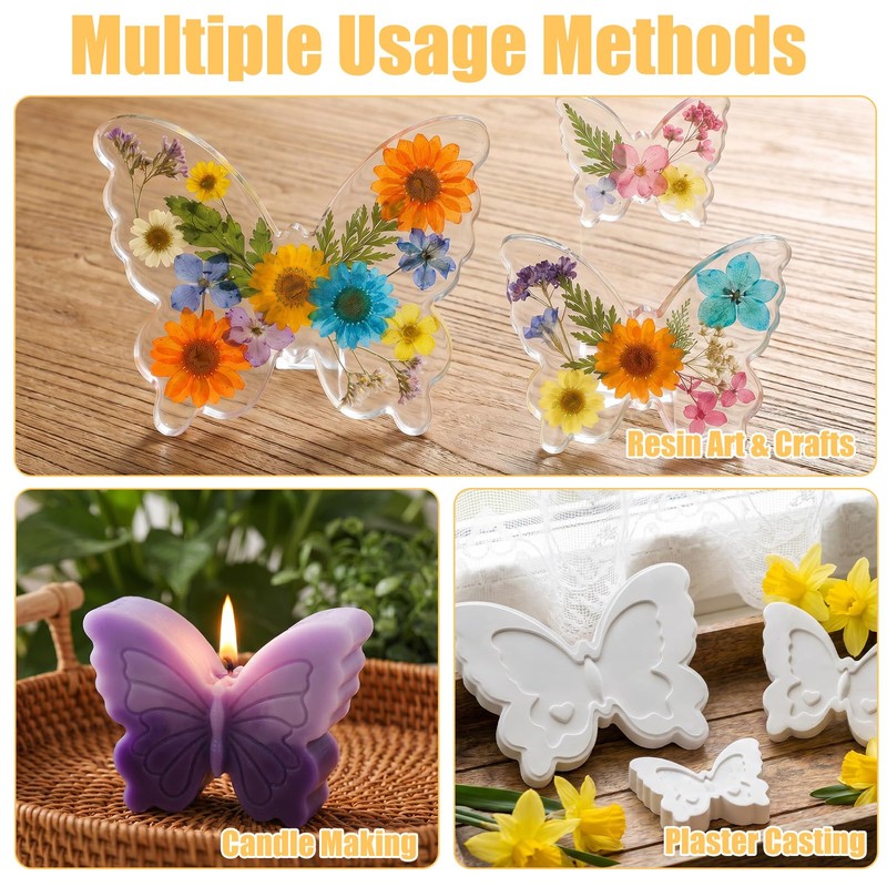 Butterfly Silicone Mold, 3 Sizes Flexible Butterfly Resin Molds, Effortless