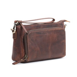 Crossbody Sling Bag Genuine Leather Purse Crossover Trendy Shoulder Handbag Leather Fanny Pack Waist Pack Travel Gadget Organizer for Men and Women - Brown