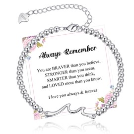 VEEDOFA Silver Bracelet for Women, Adjustable 925 Sterling Silver Bracelet with Premium Gift Box, Dainty Wave Charm Bead Jewellery Gifts for Women