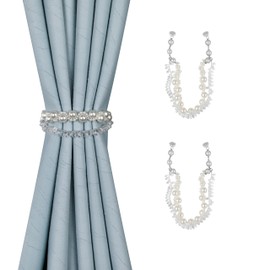 KVI, Magnetic Bead Curtain Tie Backs 2 Pearl Crystal Pack Holders for Window Drapes