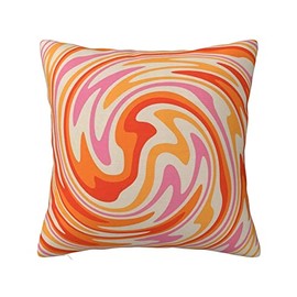 HONYADE Retro 60s 70s 80s Pink and Orange and Yellow Abstract Swirls Throw Pillow Covers Aesthetics Decor Decorative for Bed Couch Sofa Living Room Cozy Square Cushion Cover 18inchX18inch