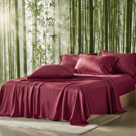 EcoBedsoNight 100% Viscose Derived from Bamboo Sheets Queen Size, Soft & Cooling Viscose from Bamboo Sheets Set, Organically Grown,Breathable & Soft Deep Pocket Up to 18 Inches(Burgundy)