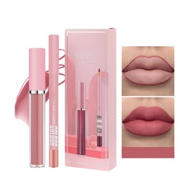 Matte Liquid Lipstick Lip Liner Set Nude Lipliner Matte Lipstick for Women,Long Lasting Non-Fading Non-Stick Cup Lip Gloss,Pink Velvet Lipliner Pencil Lip Filler Lip Makeup