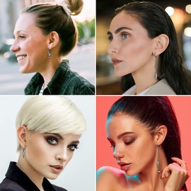 Cupimatch 18 Pcs Hoop Dangle Earrings Stainless Steel Huggie Hinged Long Chain Pendant Hoop Earrings Magnetic Cubic Zirconia Stud Earrings