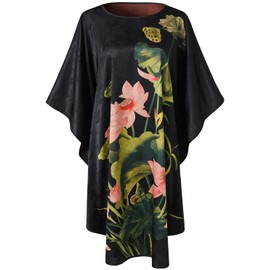 Ledamon Women's Short Robe Bathrobe Nightgown Pajama Sleepwear for Women -Classic Batwing Sleeved (US, Alpha, One Size, Regular, Regular, Black-1)