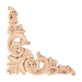 Ieron 4 pcs Wood Carved Corner, Onlay Appliques Unpainted, Wood Carved Corner, Wood Carving Ornament (12 cm)