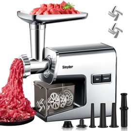 Sinyder Electric Meat Grinder,3000 Max Heavy Duty Stainless Steel Meat Mincer with 2 Blades,3 Grinding Plates,3 Sausage Stuffer Tubes & Kubbe Kit for Home & Kitchen Using