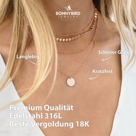 BONNYBIRD® Layering Chain Set Made of Premium Stainless Steel - Boho Chain Women's in Silver, Gold & Rose Gold, 100% Waterproof & Skin-Friendly BonnyTrio, Stainless Steel