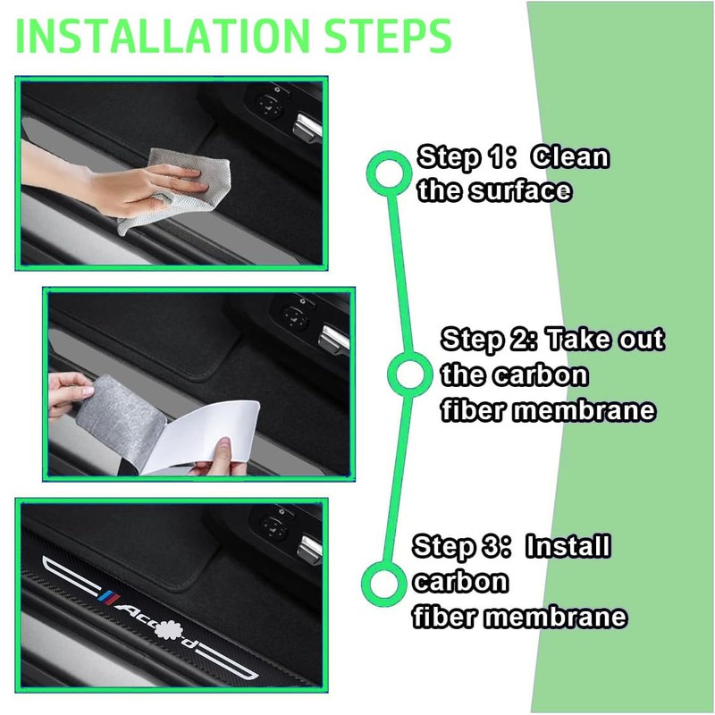 JinRui-T 4PCS Carbon Fiber Leather Car Door Sill Protectors,Black Car