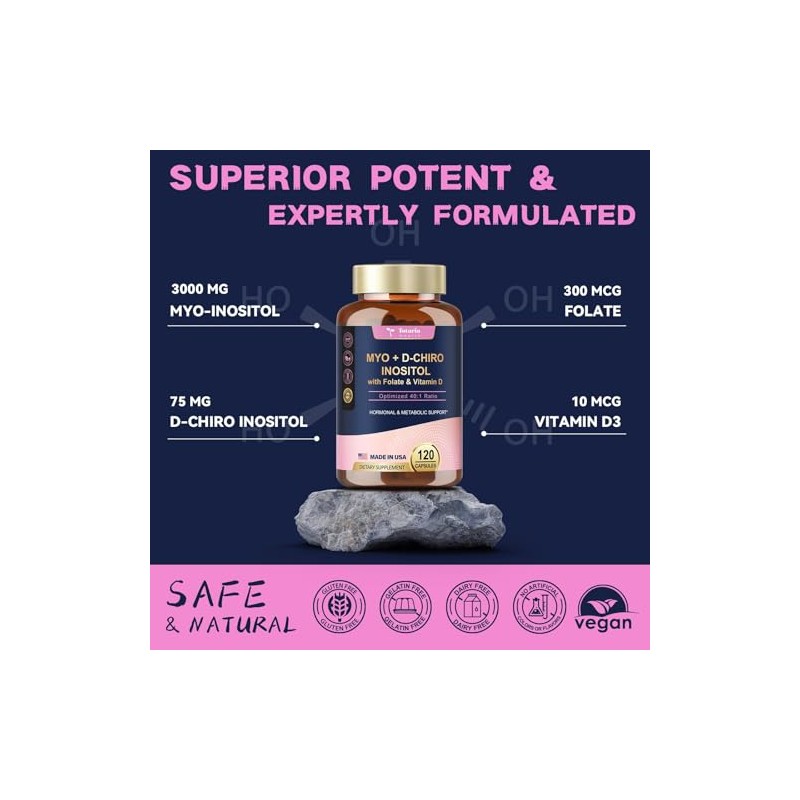 Totaria Suplemento Inositol Mujeres Vitamina Folato Complejo Mioinositol Chiroinositol Proporción