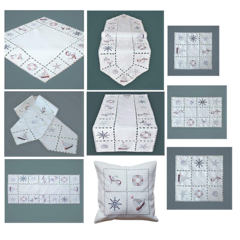 Raebel Tablecloth Table Runner Table Cloth Maritime Embroidery Wool White