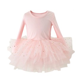 Baby Girls Ballet Tutu Dresses Long Sleeve Sequin Tulle Ballerina Outfits Dance Leotards Ballet Pink 12-24 Months