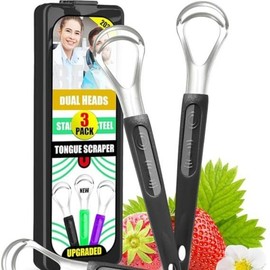 3 Pack Metal Tongue Scraper for Kids - Durable Stainless Steel Tongue Scraper Cleaner for Adults - Includes Travel Case - Oral - Color: 3 Pack - Black