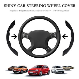 MUQIDA 2PCS Steering Wheel Cover, Sparkling Rhinestone Segmented Steering Wheel Protector Fit 14-15.6 Inch, Non-Slip Wheel Wrap Cover Bling Car Interior Accessories for Women Girls (Black)