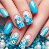 Flower Press on Nail Blue Floral False Nail Medium Square