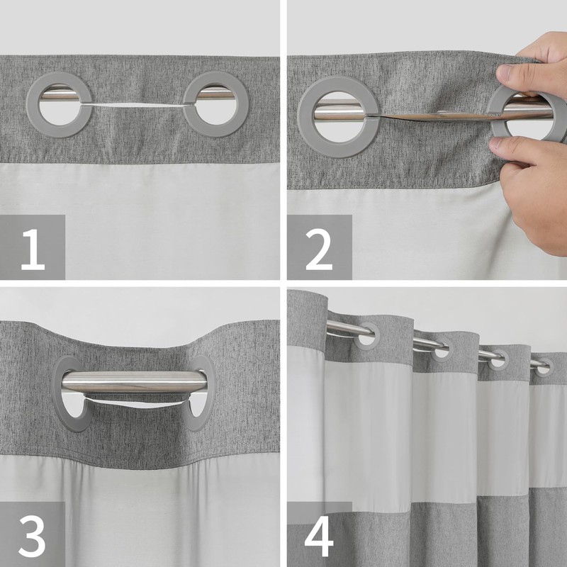 eachope Extra Long No Hooks Needed Linen Textured Shower Curtain