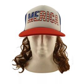 USA Mullet Hat Brown Wig Merica Redneck 4th of July All American Costume