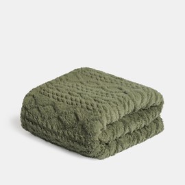 OHS Sherpa Fleece Throw Blanket, Ultra Soft Warm Cable Knit Design Fleece Blanket for Bed Sofa Couch Lightweight Fluffy Reversible Double Bed Throw, Woodland Green - 130 x 160cm