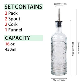 eleganttime 2 Pack Glass Oil and Vinegar Dispenser Set 16oz, Superior Leakproof Olive Oil Dispenser Bottle Strong with Cork for Kitchen Cooking, with Stainless Steel Spout and Silica Gel Funnel