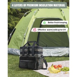 JOYHILL 18 L Tactical Lunch Box - Insulated, Leakproof, and Expandable Double-Deck Cooler Bag for Work, Camping, Picnic - Durable Black Lunch Bag for Adults, 24 Can