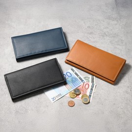 Milagro SL-CD-2925 Kip Leather Double Stitched Long Wallet (Men's Wallet, Thin, Compact, Long Wallet, Coin Purse, Card, Calf, Leather, Genuine Leather), navy