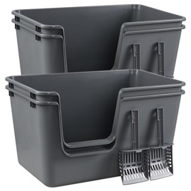 Taysisiter Large Open Top Cat Litter Pan with High Side, Jumbo Plastic Cat Litter Boxes, 4 Packs