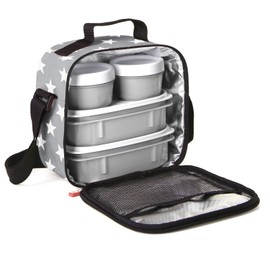 K&G Insulated Thermal Cooler Bag Lunch Bag Lunch Bag Carry Bag Cooled with 4 Sturdy Containers Grey Stars