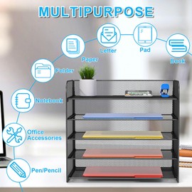 Vanulee Legal/A4/Letter Size Desk Paper Organizer Desktop File Organizer Document Sorter, 5 Tier Mesh Letter Tray File Folder Holder Office Accessories Organization