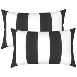 LVTXIII Outdoor/Indoor Lumbar Pillows, Decorative Patio Lumbar Cushions, Fluffy Water Repellent Garden Cushions for Home Patio Coach Sofa Use, 12×20 Inch, Pack of 2, Cabana Black