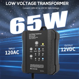 SUNMERIT 65W Outdoor Low Voltage Transformer, Outdoor Landscape Lighting Transformer with Timer and Photocell Sensor, 120V AC to 12V, Weatherproof, for Deck Lights, Spotlight, Pathway Light