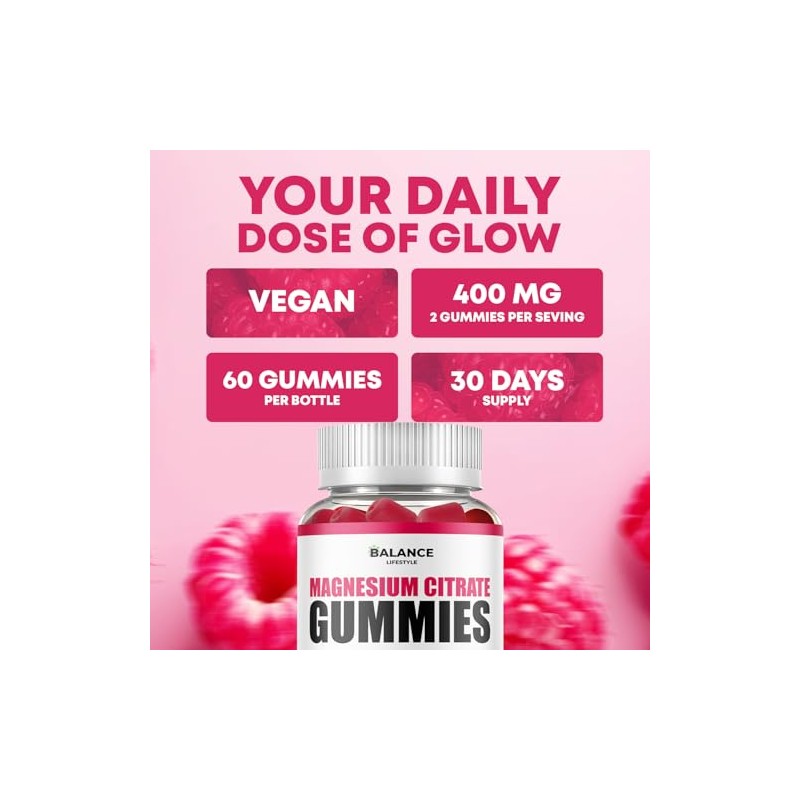Magnesium Citrate Gummies, 400mg of Elemental Magnesium & 90mg Vitamin