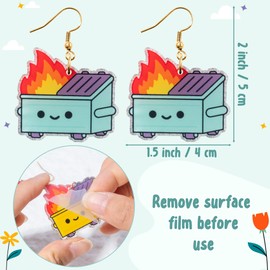 Andi Cppss Dumpster Fire Earrings - 8 Pairs Funny Trendy Trash Fire Dangle Drop Earrings 8 Colored Novelty Cute Lightweight Dumpster Jewelry Perfect Earring Gift for Grils Women Humor Lovers