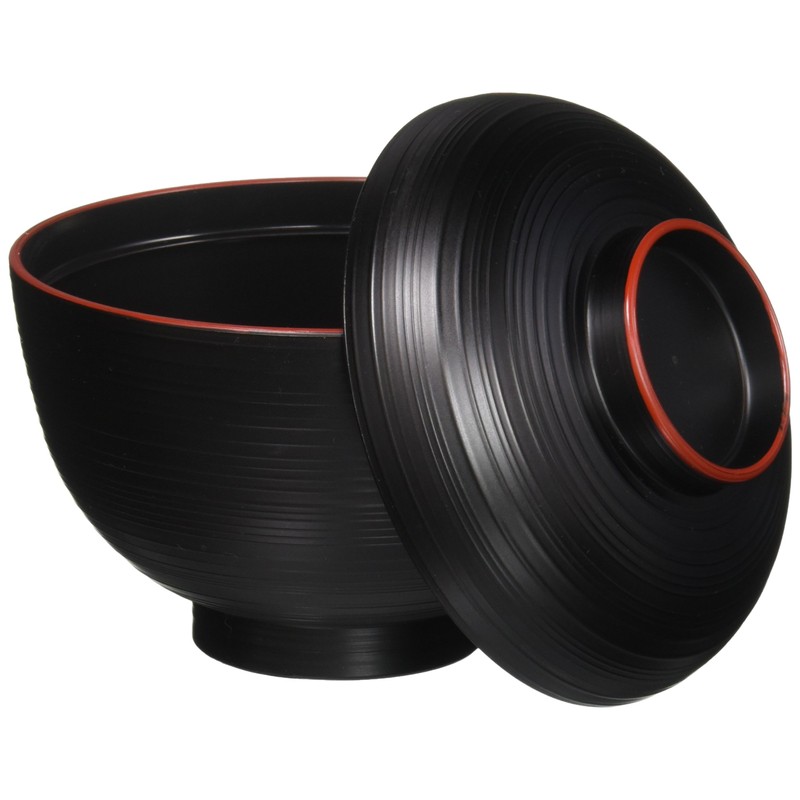 Happy Sales HSWF201B, Japanese Soup Rice Bowl with Lid Black