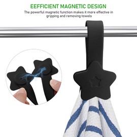 KIBBEH 2 Pack Practical Silicone Hand Towel Clips, Magnetic Bath Towel Hooks with Magnets for Towel Rods and Racks, Kitchen and Bathroom Accessory (Black)