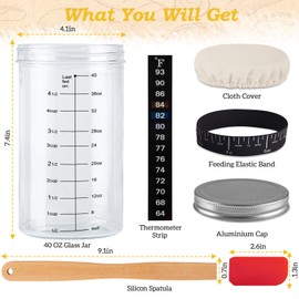 Tyniaide 40 Oz Sourdough Starter Kit 2 Pack– Extra Thermometer Strips and Breathable Covers Included in Sourdough Starter Jar – A Perfect Sourdough Bread Starter Kit for Beginners to Expert