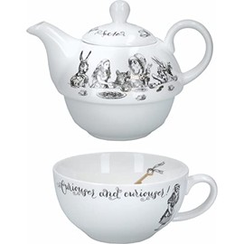 Creative Tops V&A Alice in Wonderland Teapot and Cup Set for 1 in Gift Box, Fine China Tea Set, White, 250 ml