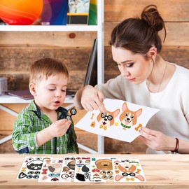 Dorgua 24 Sheets Dog Make a Face Stickers, Cute Animal Party Games Decal Mix and Match Sticker, Make Your Own Dog Stickers DIY Crafts for Birthday Activities Party Supplies Classroom Rewards Gifts
