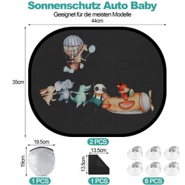 RYMALL Sonnenschutz Auto Baby mit UV Schutz, 2 Stück 45x36.5 cm Auto Fenster Sonnenschutz Saugnapf Sonnenblende Kinder Auto Fenster Sonnenschutz mit Süßen Tier Motiven-Luftschiff
