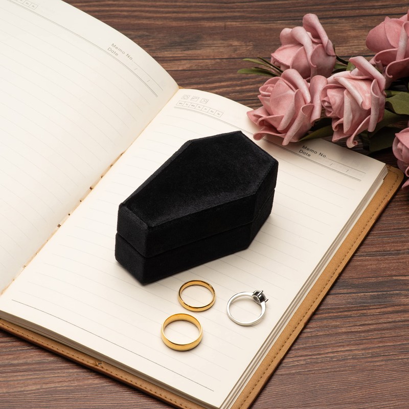 POKOFO Velvet Coffin Ring Box Case Holder for Gothic Wedding